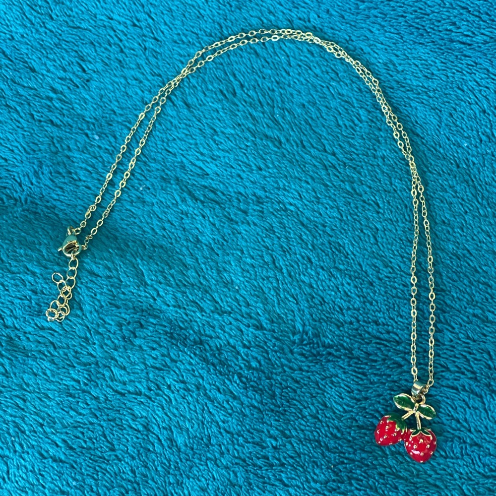 Strawberry Pendant Necklace Gold Rhodium Necklace Hypoallergenic - Picture 5 of 9